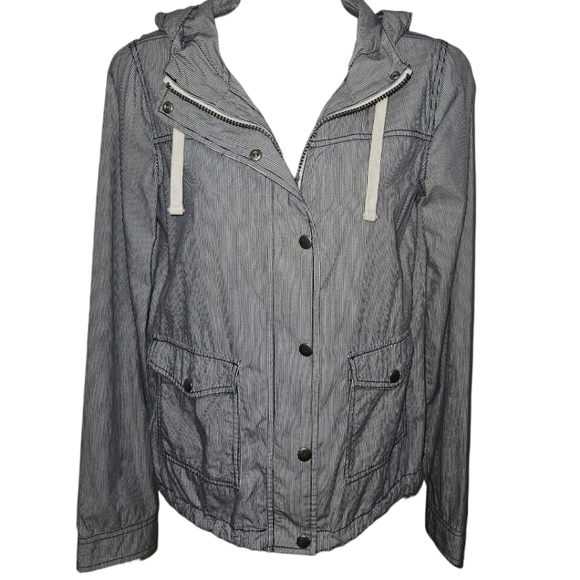 SO Jackets & Blazers - SO Pinstriped Hooded Button/Zipper Long Sleeve Jacket